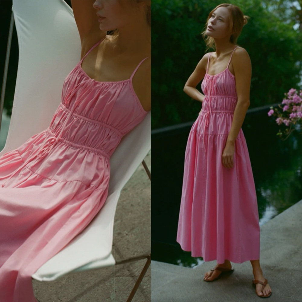 Ciao Lucia Pink Tiered Maxi Dress with Drawstring - Picture 3 of 8